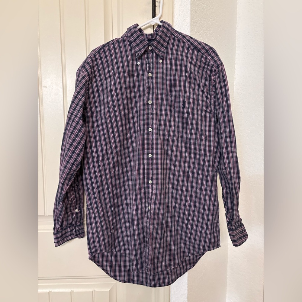 Ralph Lauren Big Shirt Men's Plaid Cotton Button-Down Long Sleeve M Red Black